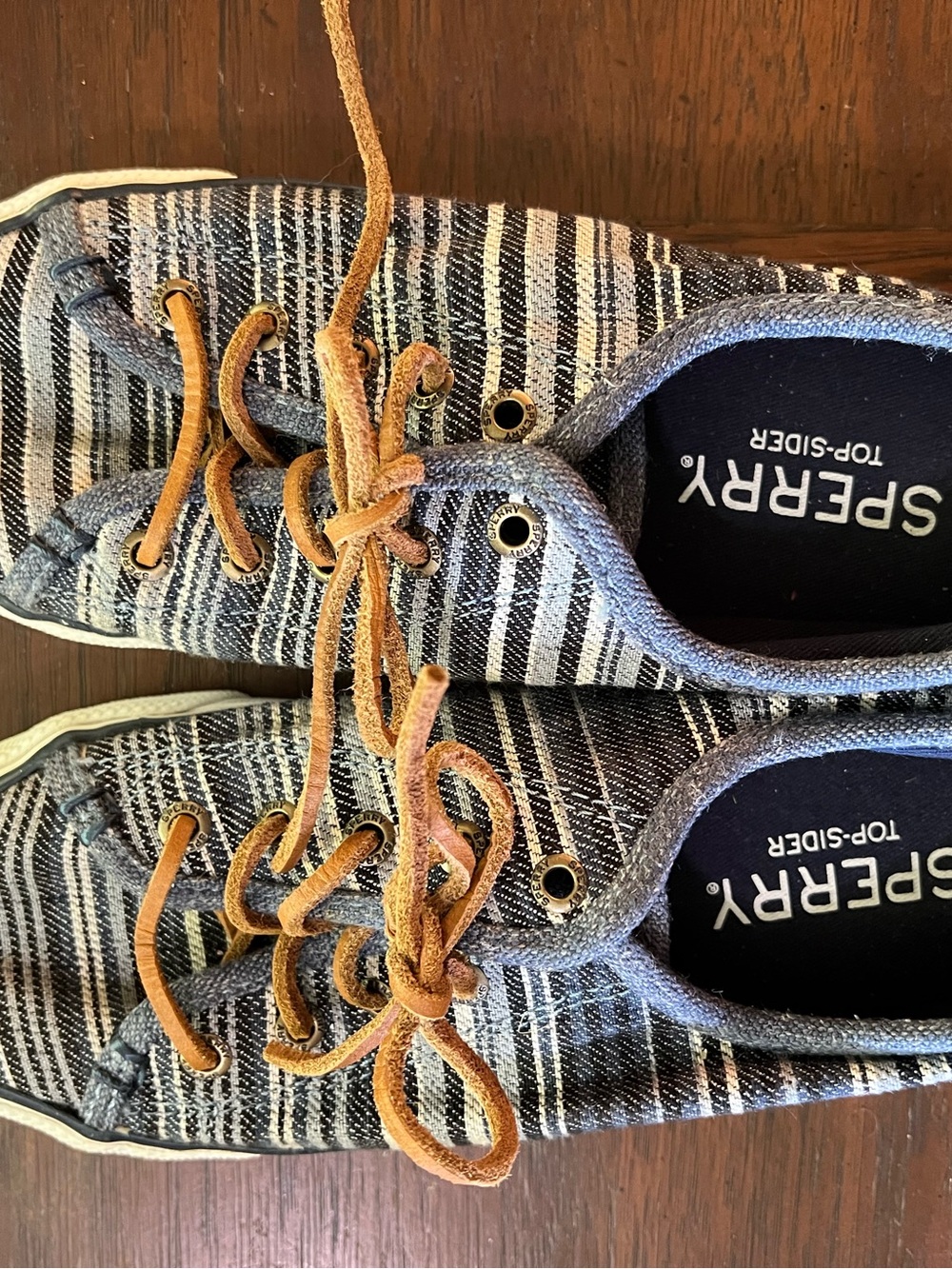 Sperry Top Sider Shoes Women's Size 5.5M Blue Gray stripes Leather Lace